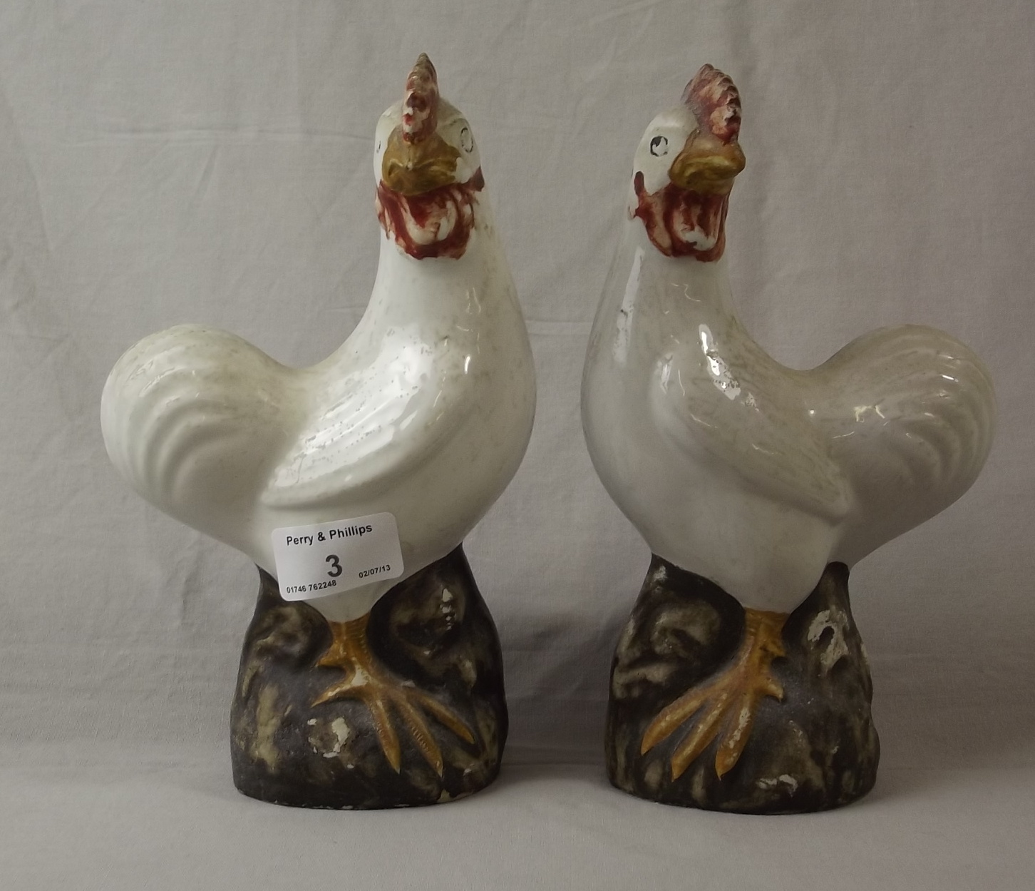 Pair of French Pottery Hens 8.5" tall