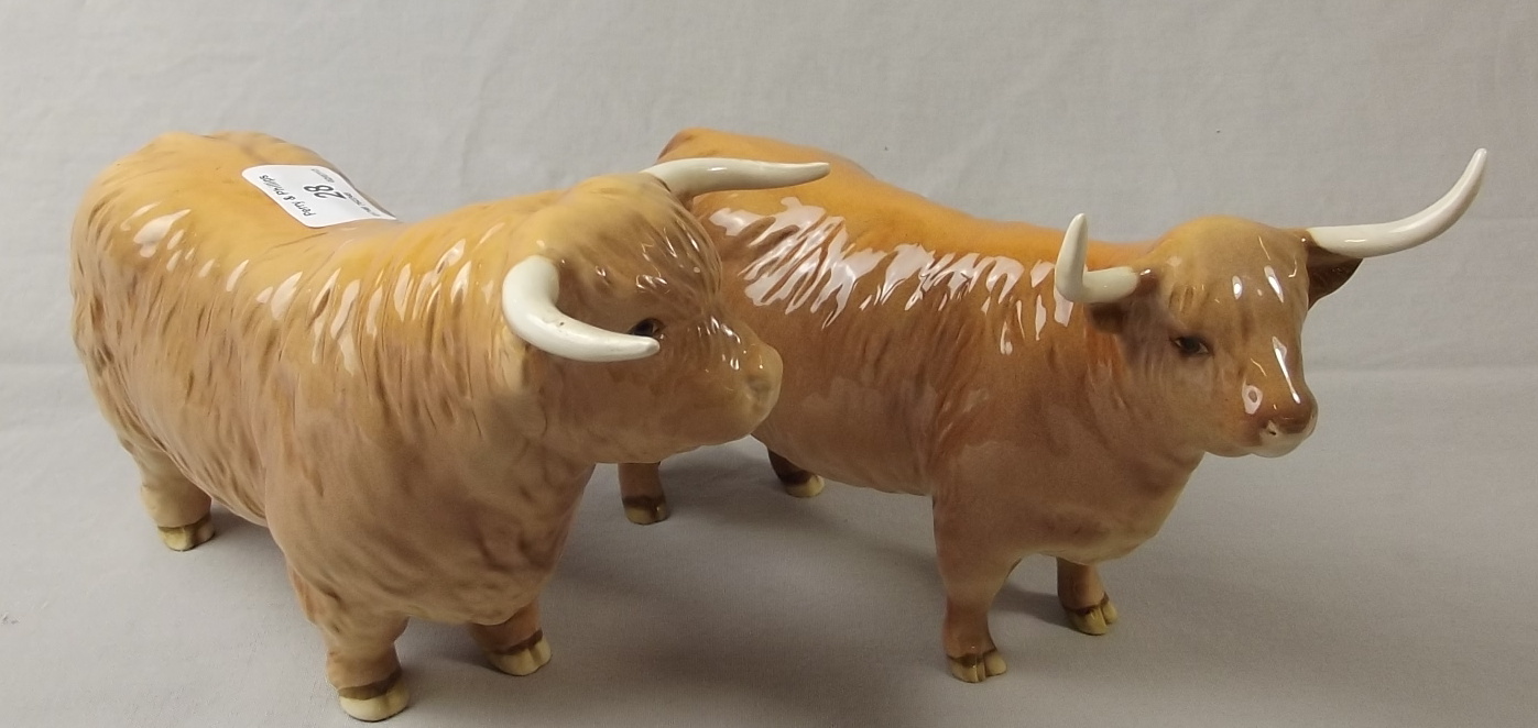 Beswick Highland Cow and Bull models 1740 and 2008, in Gloss