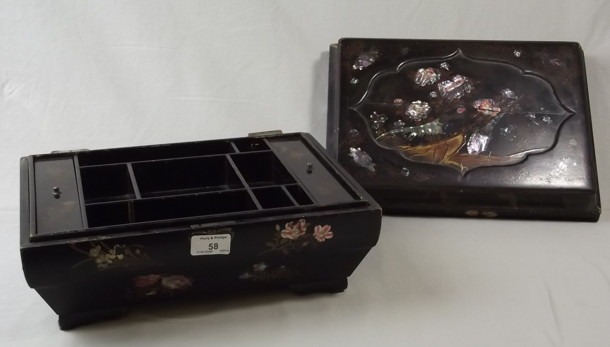 Lacquered and Mother of Pearl Inlaid Victorian Sewing Box