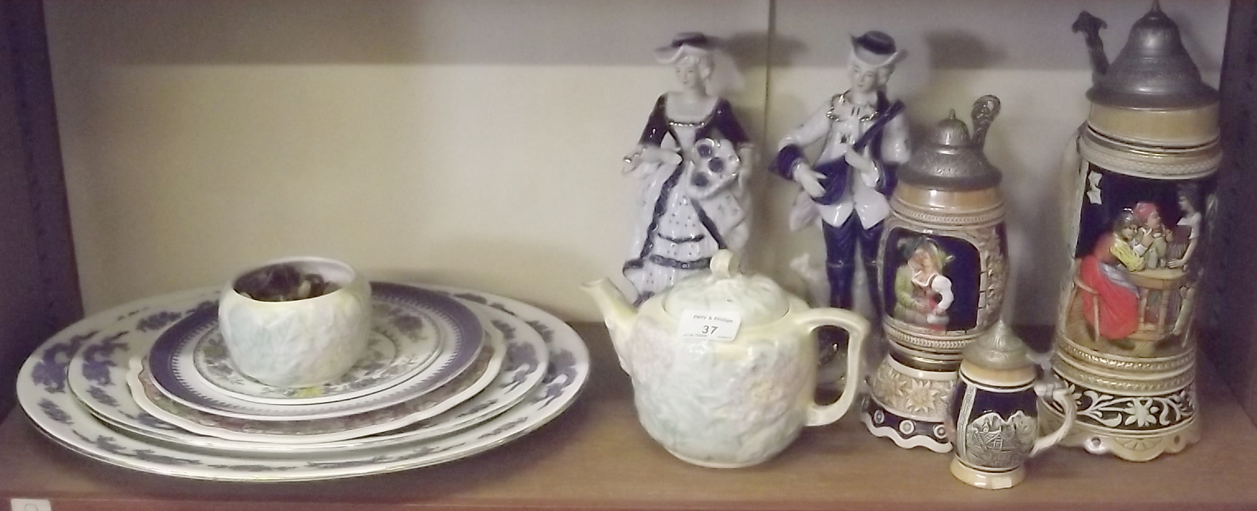 German Musical Tankards, Blue & White Meat Plates etc