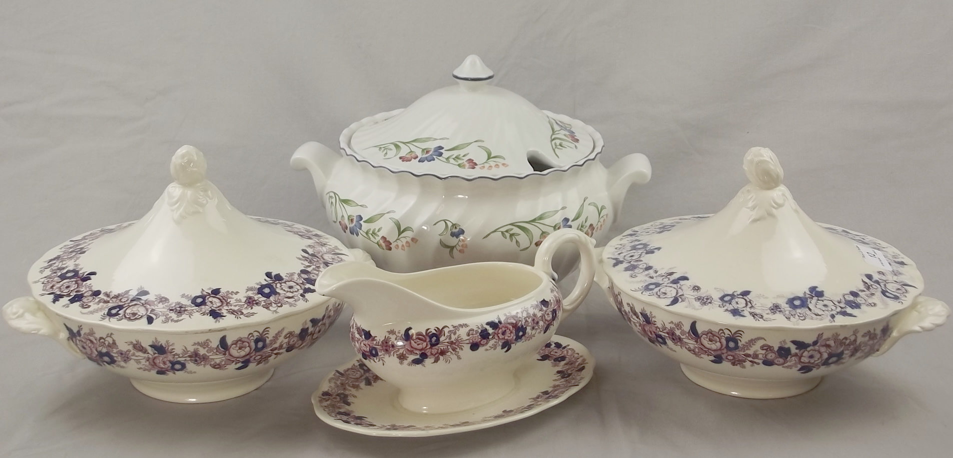 Staffordshire Soup Tureen and Two Royal Cauldron Vegetable Dishes.