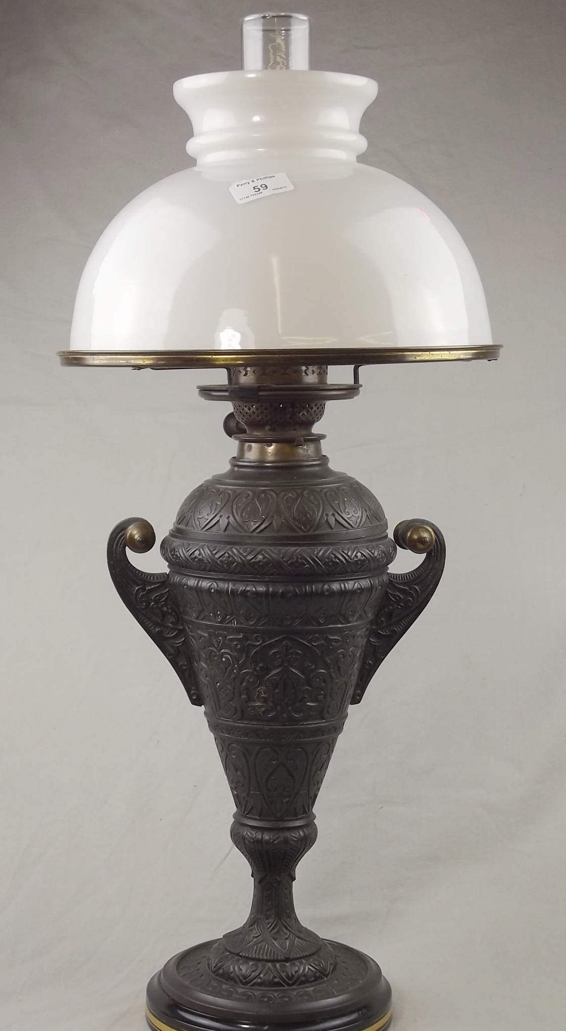 Large Oil Lamp with Burner and Shade 26" tall.