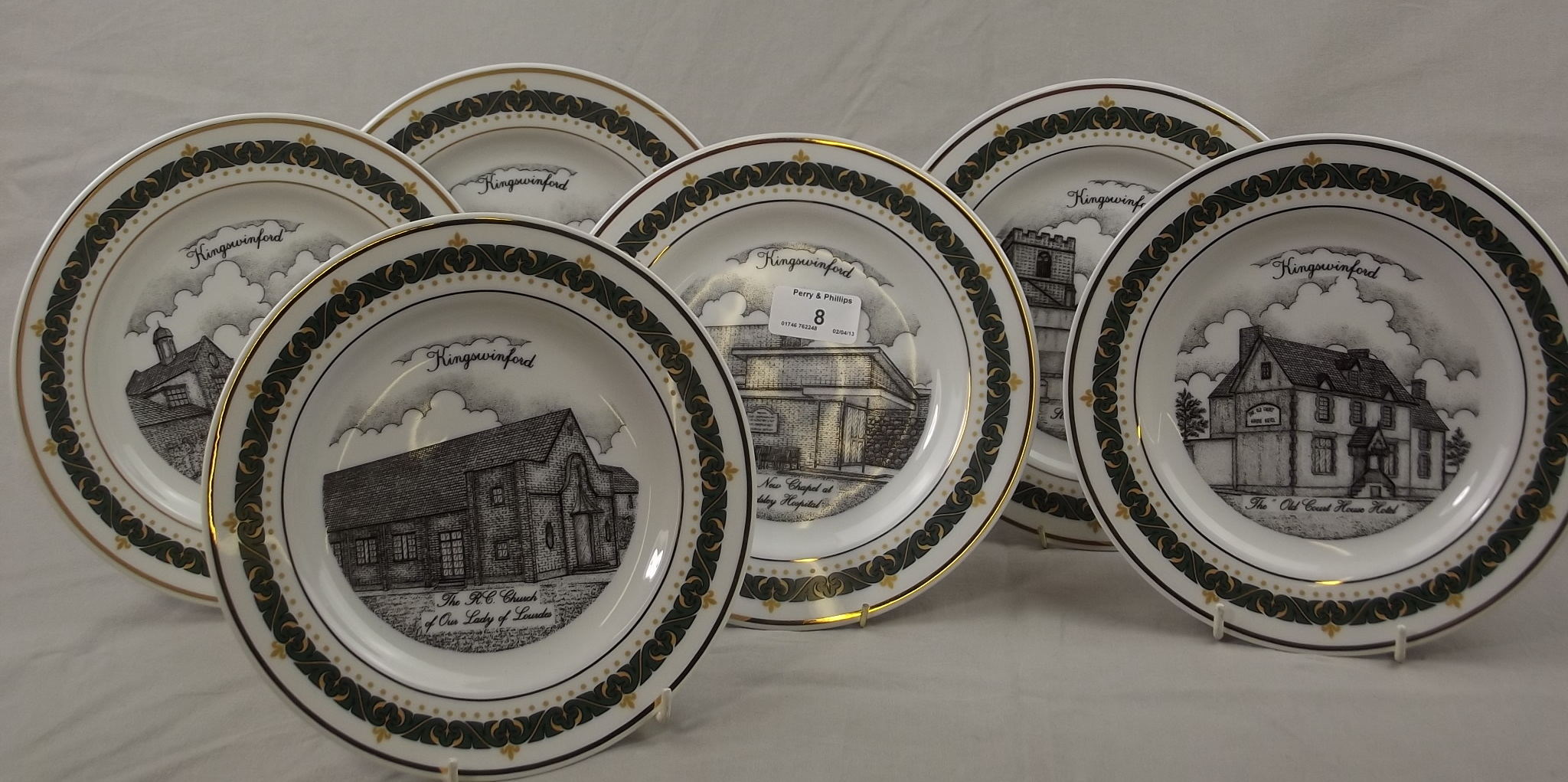 Set of Six Porcelain Plates Decorated with Scenes of Kingswinford.