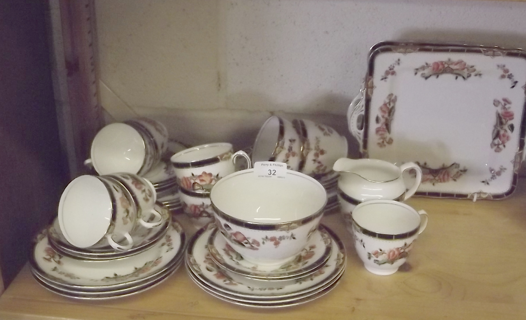 Staffordshire Porcelain Eight Setting Tea Service with Cake Plates