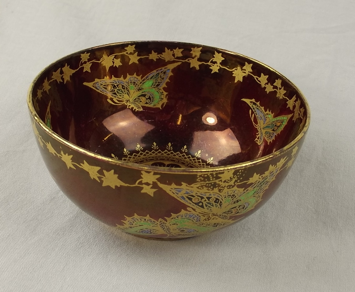 Fieldings Crown Devon Lustre Bowl - Butterfly Scenes 4.5" wide