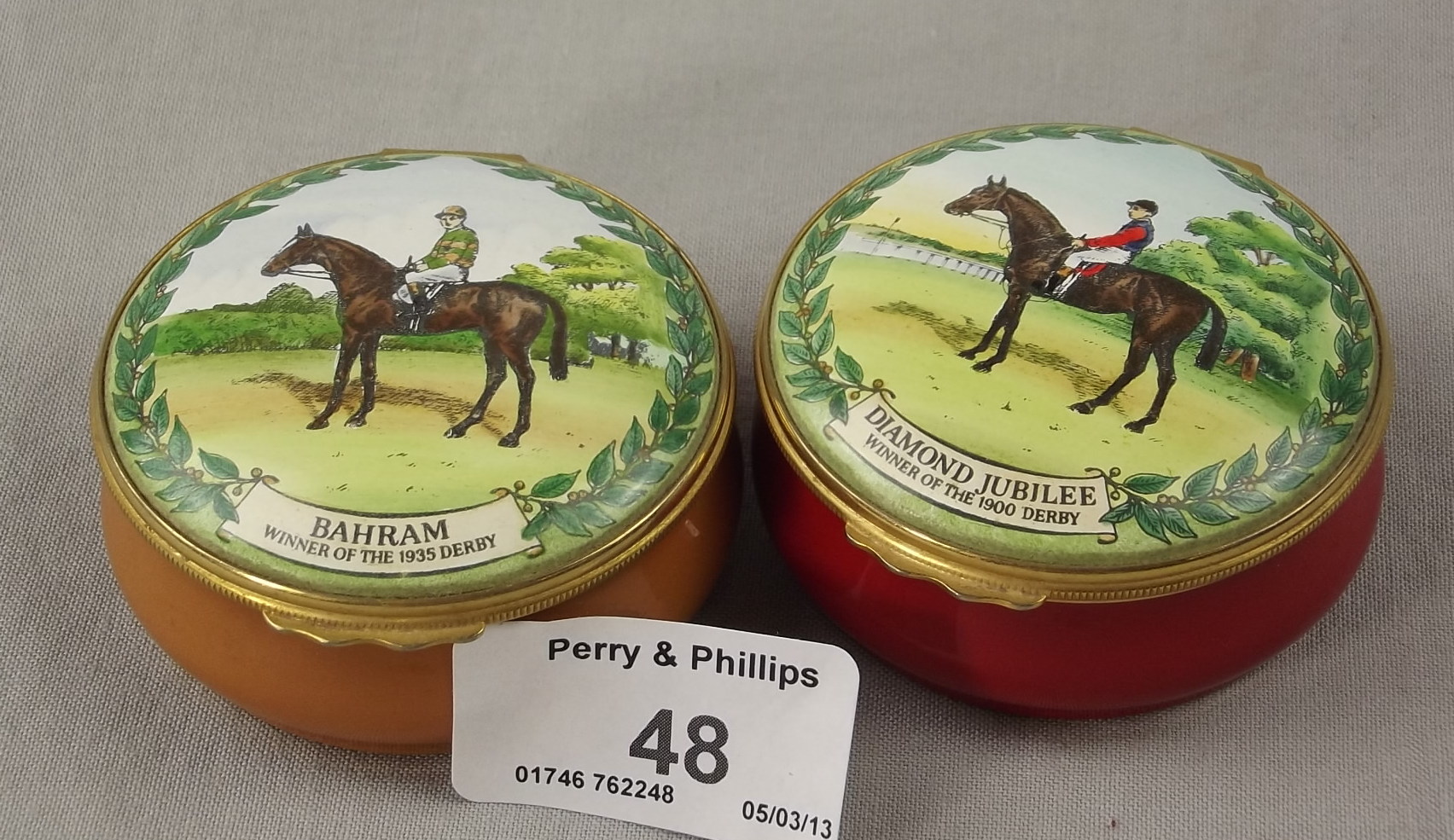 Pair of Limited Edition Halcyon Days Enamel Boxes - Famous Derby Winners