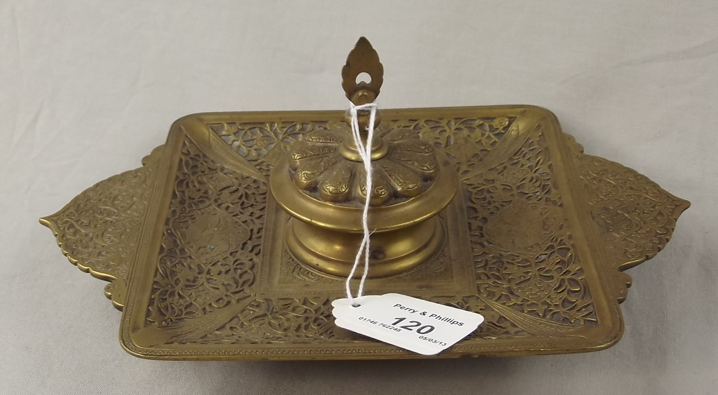 Large Brass Pen Tray Inkwell