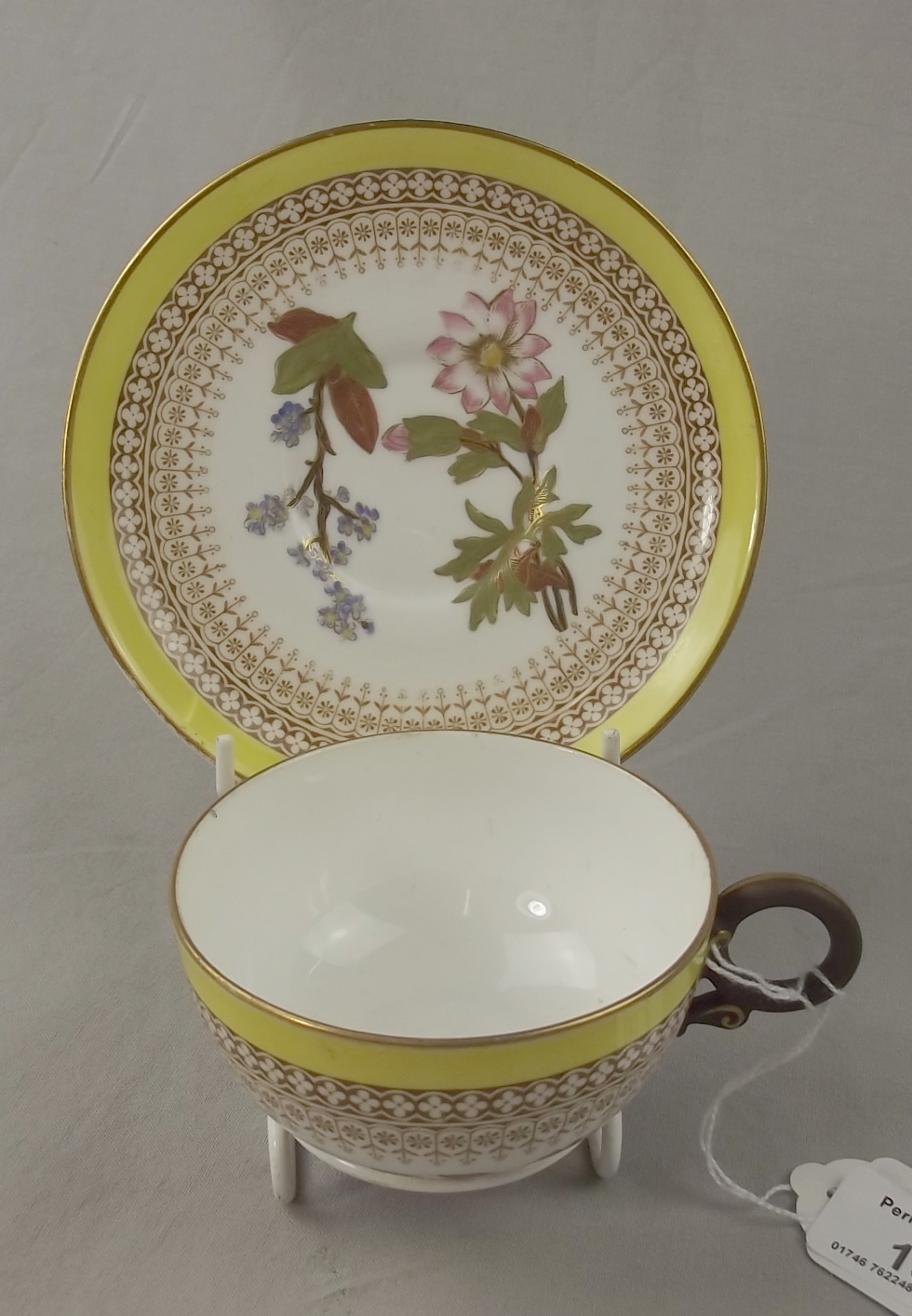 Royal Worcester Hand Painted Cup & Saucer Decorated with Flowers, dated 1888