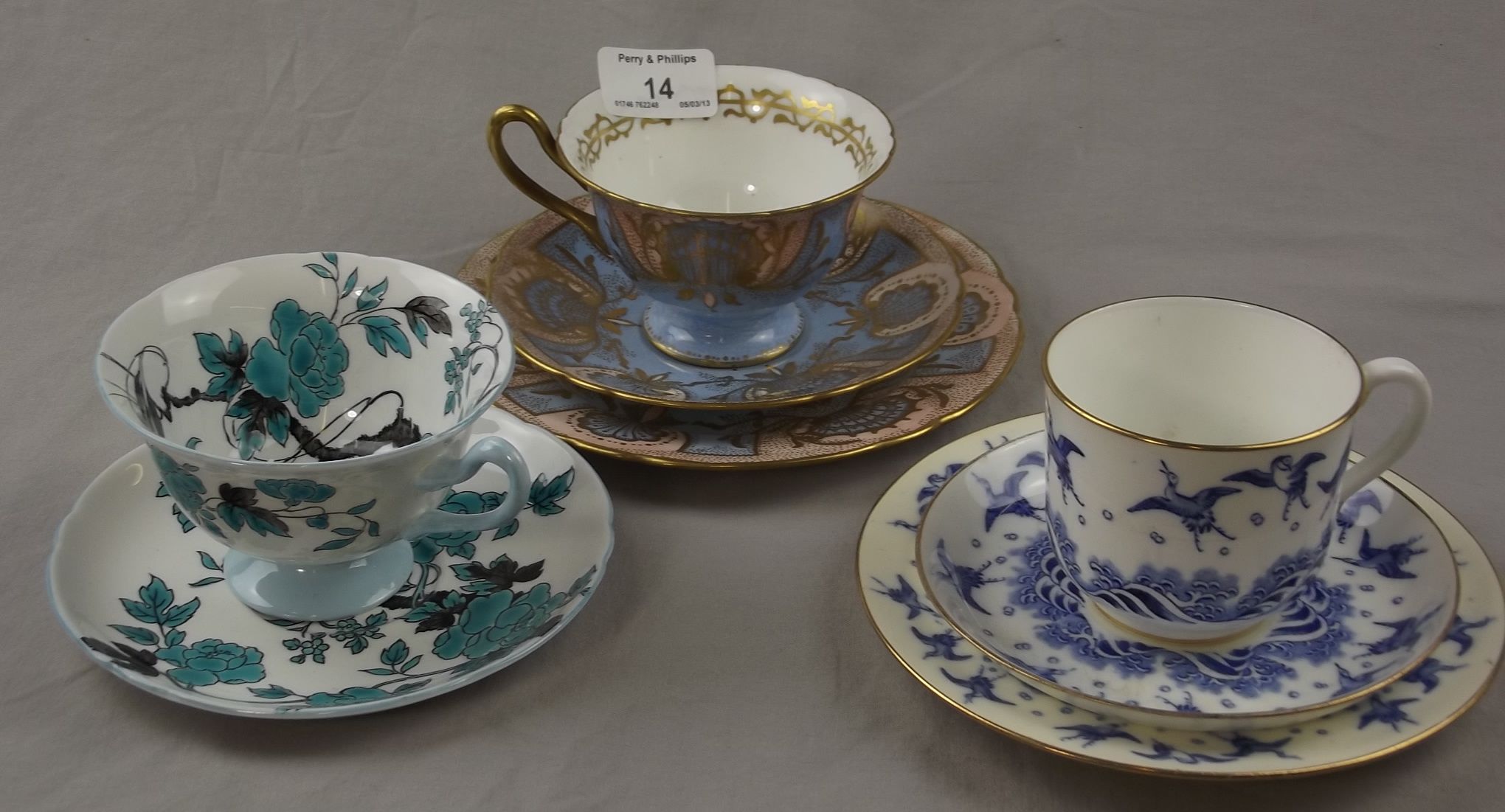 Shelley Trio, a Minton Trio and a Shelley "Chippendale" Cup & Saucer