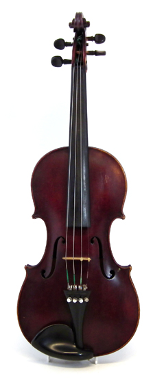 Violin labelled F.L. Walton Hanley 1917 with two piece flamed back and dark crimson brown varnish,