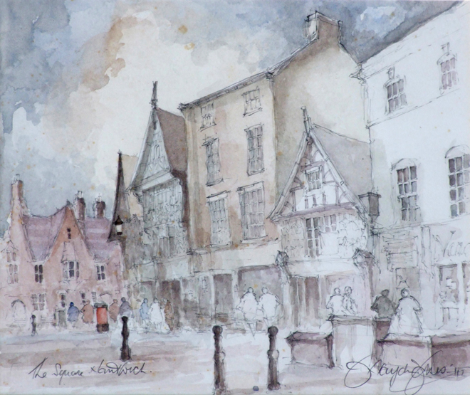 J. Haydn Jones, 20th century, "The Square, Nantwich", signed and titled, watercolour over pencil,