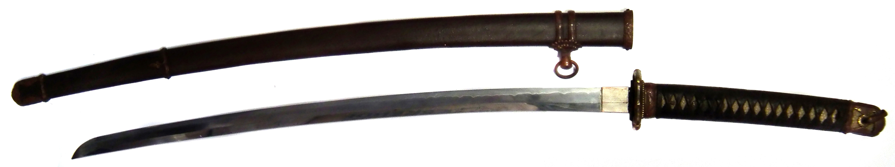 Japanese WW2 period Katana with scabbard lock and cast metal scabbard, overall length 100cm