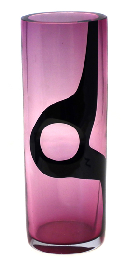 Murano glass vase probably by Flavio Poli the pink body decorated with a black design, etched