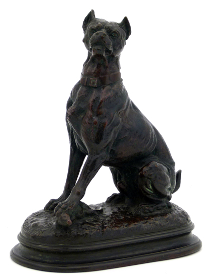 After Paul-Edouard Delabrierre (1829 - 1912): a patinated cast bronze figure of a seated mastiff,