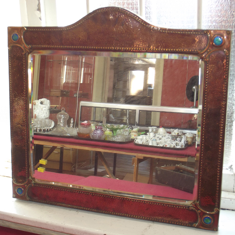 Copper arts and crafts mirror.  Condition report: see terms and conditions