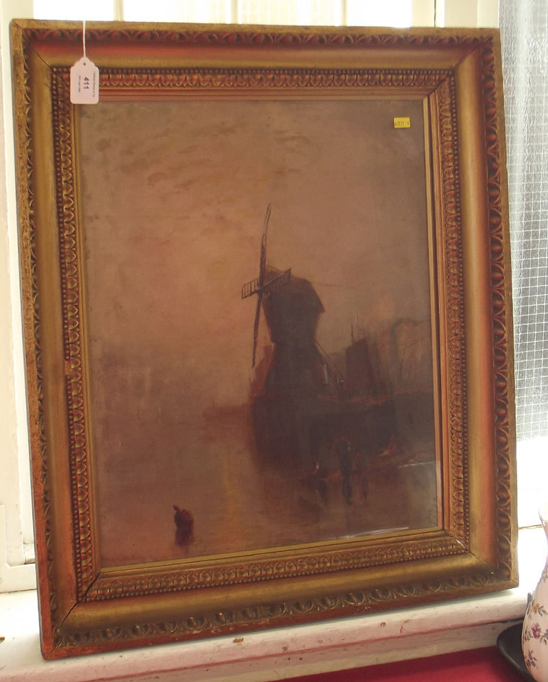 Dutch School, 19th century - River scene with windmill, oil.  Condition report: see terms and