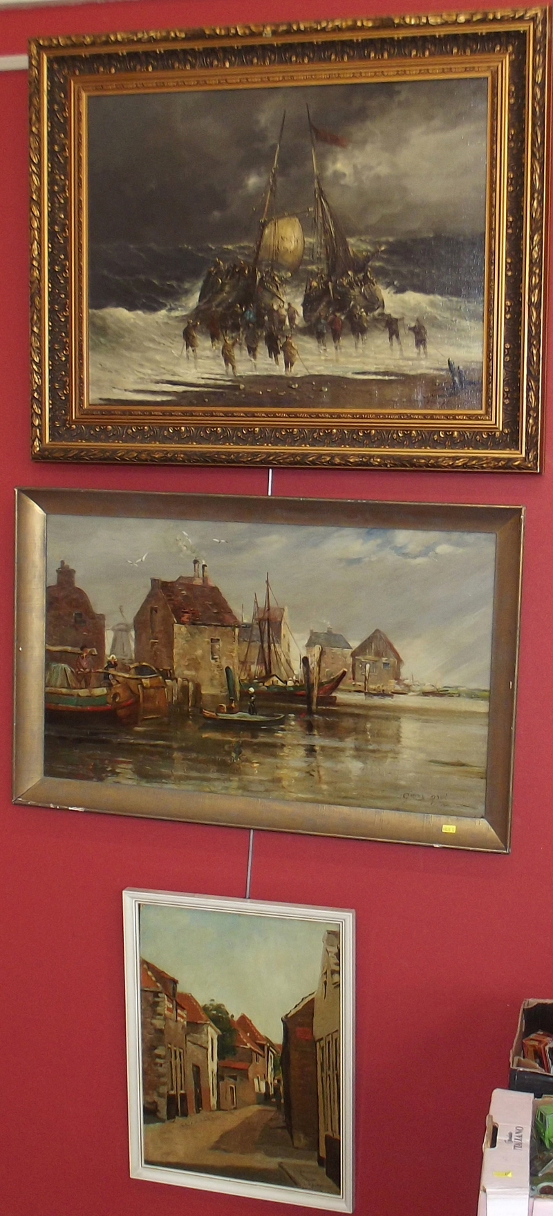 Three Dutch School, 20th century - Coastal and canal scenes, oil (3).  Condition report: see terms