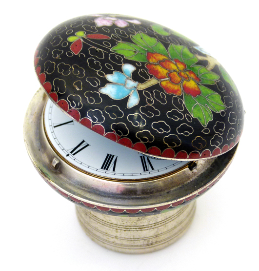 Cloisonne knob watch for a walking stck , late 19th century, the Japanese cloisonne of black