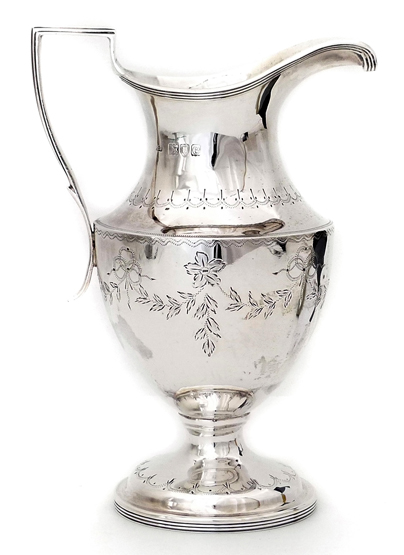 Silver neo-classical milk jug , Maurice Freeman, London 1900 , engraved with floral swags, height