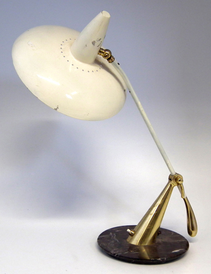 1950`s table lamp, with white enamel shade, brass fittings on marble base, 50cm highCondition