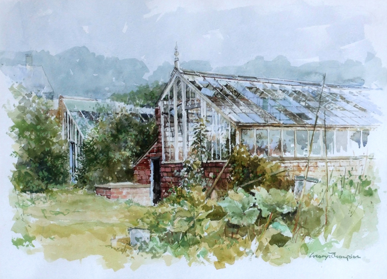 George Thompson, 20th century, "Derelict Greenhouse, Burton Manor", signed, titled and dated `93