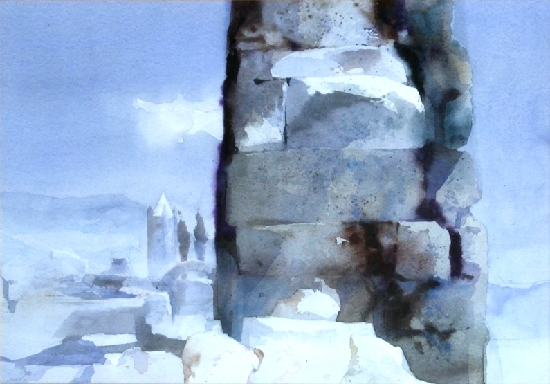 Frederick Sands (British, 1916-1992), "Roman Wall at Aosta", signed, titled on verso, watercolour,