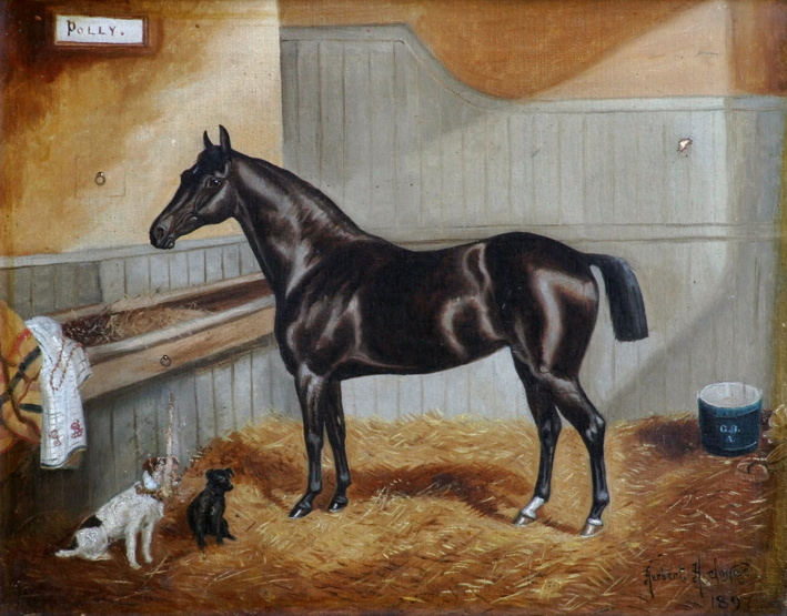 Herbert H. Saint John Jones (1870-1939), "Polly" in a stable with a rug initialled G.B. for George