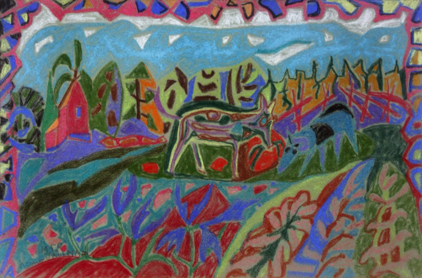 Uno Vallman (Swedish, 1913-2004), Farm landscape, signed and dated 1950, pastel on felt, 32 x 49.