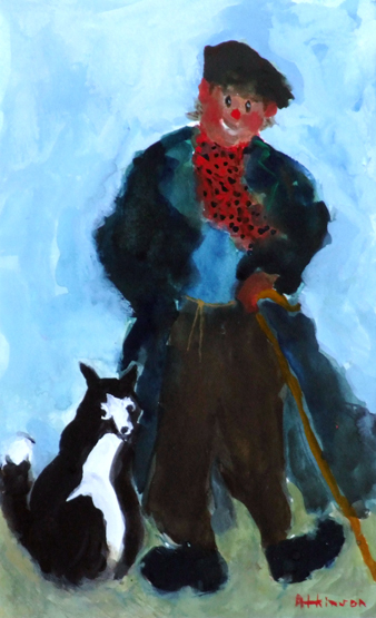 Sue Atkinson (1949-), "Farmer and Dog", signed, gouache, 25.5 x 15cm.; 10 x 6in. * Sue Atkinson