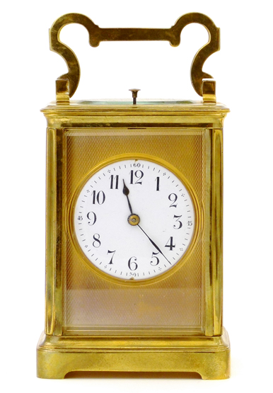 French brass striking and repeating carriage clock , byRichard & Co, Paris , early 20th century, the