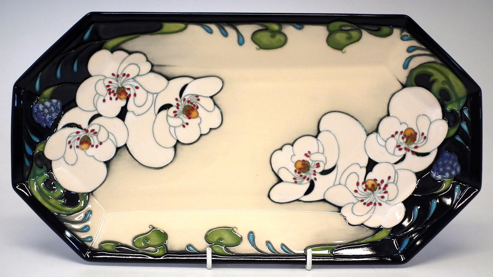 Moorcroft tray decorated wit `Café au Lait` pattern impressed and painted marks to base, 38cm