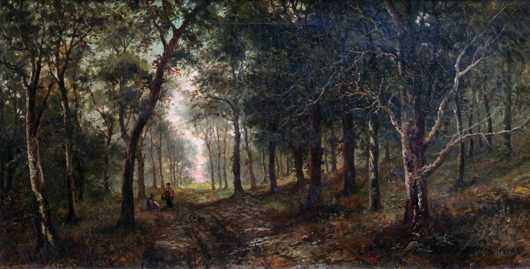 Henry Williams (1807-1886), "In Epping Forest", signed, titled on verso, oil on canvas, 30 x 60.