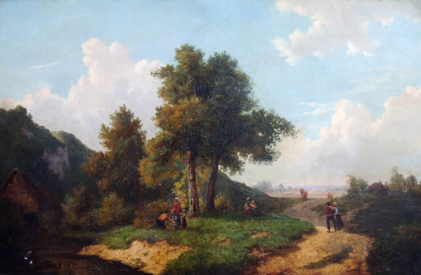 J. Coomans, 19th century, Rural landscape with figures, signed and dated 1866, oil on canvas, 75.5 x