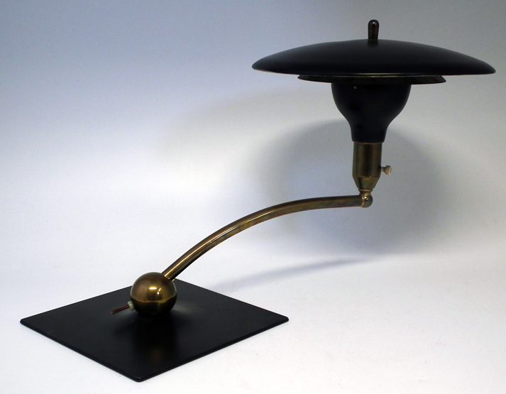 1950`s black brass table lamp by M.G. Wheeler 38cm high Condition report: Minor marks to the enamel.