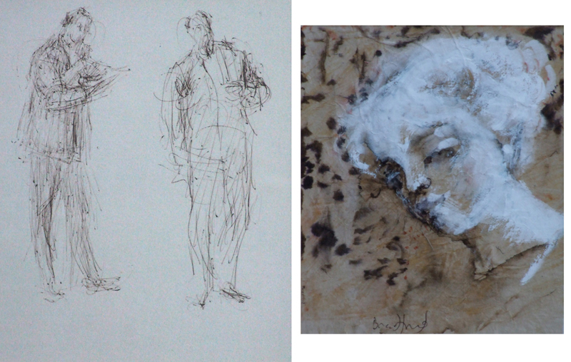 Dorothy Bradford (1918-2008), Female portrait and another male study, one signed, mixed media, 17