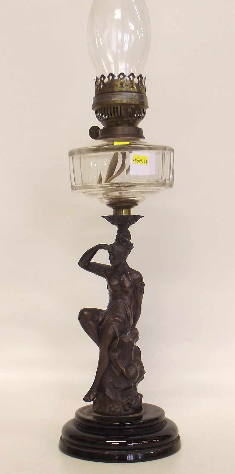 Spelter figural oil lamp.