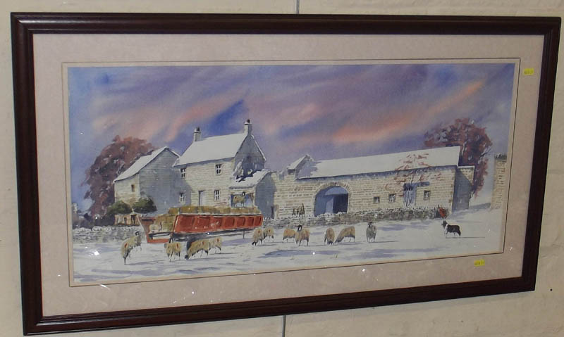 Andrew Storrie, 20th century, Winter farm scene, watercolour.