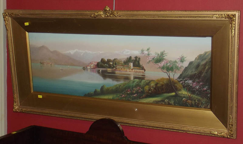 Roland Stead - Lake Maggiore, gouache in original gilt frame.