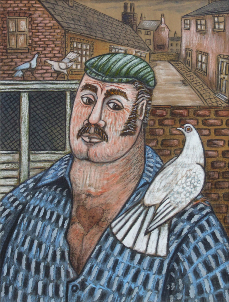 Brian Burgess, 20th century, Pigeon fancier, signed, mixed media, 60 x 44.5cm.; 23.75 x 17.5in.