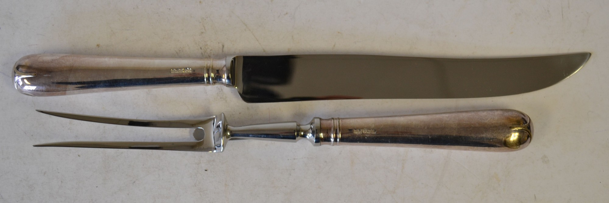 A Pair Modern London Silver Handled Carving Knife and Fork, maker Mappin & Webb