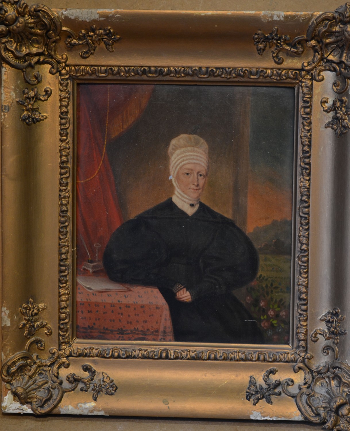 A 19th Century Oil on Panel three quarter length portrait of a seated lady, unsigned, in gilt frame,