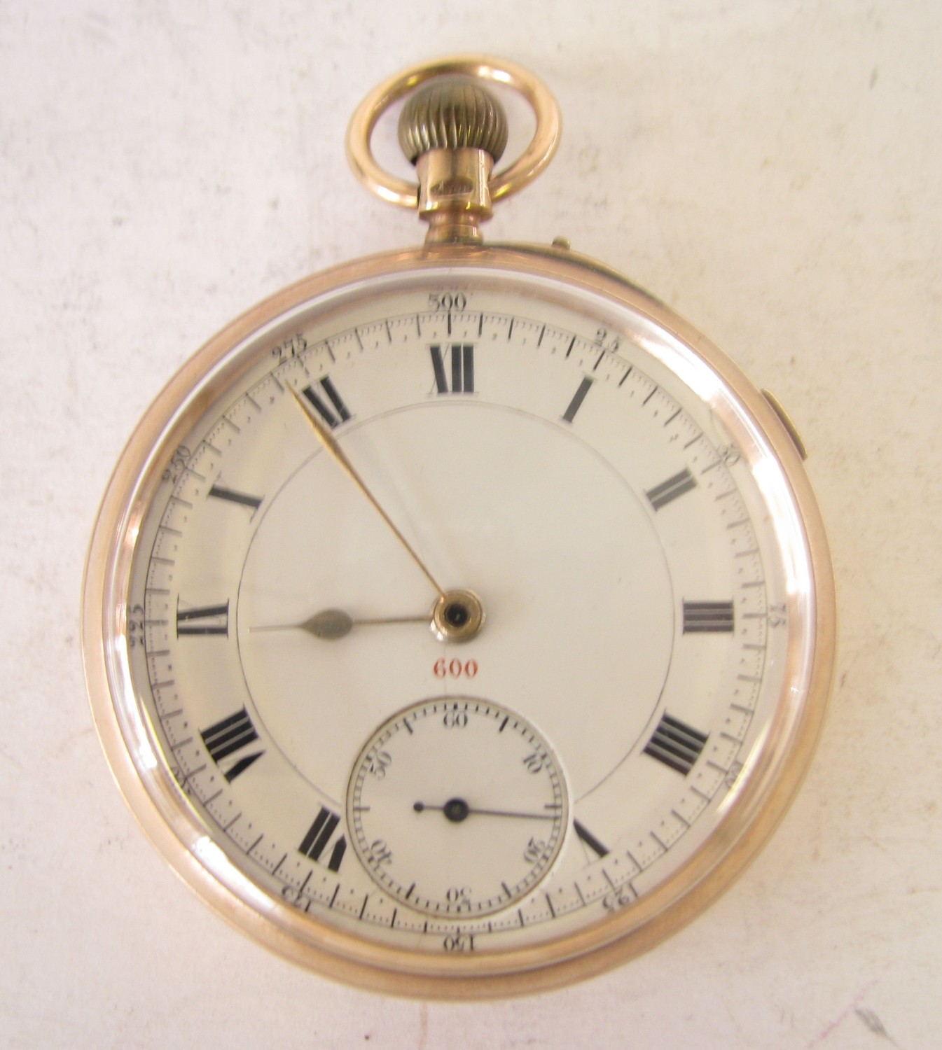 A 9ct Gold B. H. Cox, Coventry, Open Faced Pocket Watch having white enamelled dial with seconds