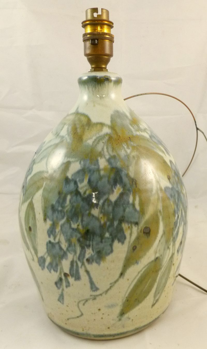Colin Kellam (20th Century) a Studio Pottery vase-shaped table lamp, hand-painted with trailing