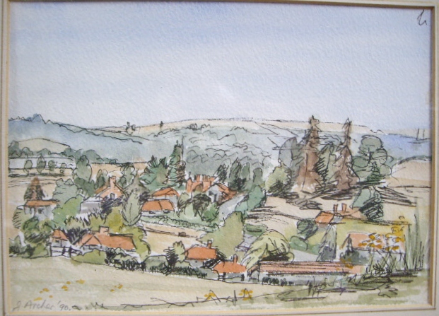 Joan L Archer (20th Century British)
'Cotswold Village'
Pen and watrcolour
Signed to lower left