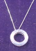 14ct white gold chain with 18ct white gold sapphire pendant, approx 6.1g
