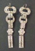 Fine pair of antique diamond drop earrings set in white gold, approx 50mm long