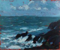 ROBIN PICKERING oil on board `Stormy Seas, The Island, St Ives` signed, provenance direct from the