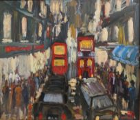 MICHAEL QUIRKE oil on canvas `Bond Street` signed and inscribed to verso, 51cm x 61cm