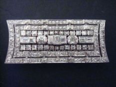 A fine diamond panel set bar broochset in white metal, approx 60mm x 25mm, possibly platinum