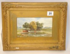 DAVID W HADDON (1884-1914) rural watercolour scene in gilt frame, 10cm x 18cm